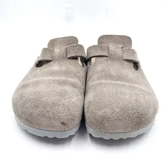 SOLD-Birkenstock Boston Mules Grey Suede Leather Soft Footbed Sz 39 / 8 NARROW - Picture 3 of 8